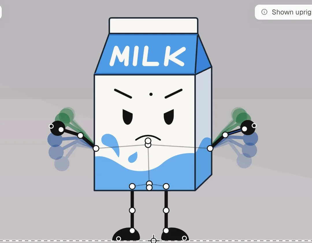 The milk carton raising its arms, with blue and green onion-skin ghosts of the frames before and after