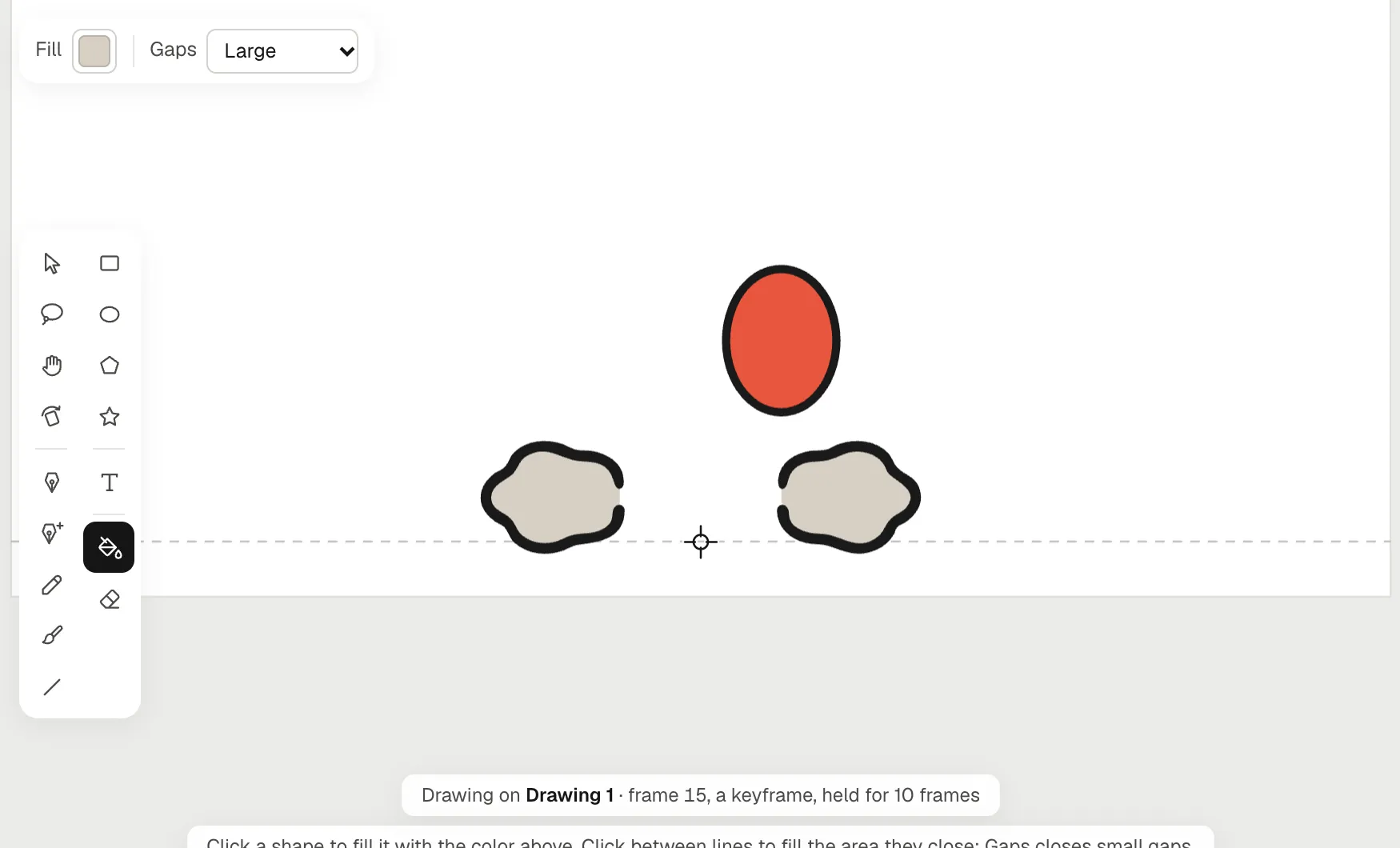 Two dust puffs drawn as loose outlines with gaps, filled in light gray with the Gaps setting on Large